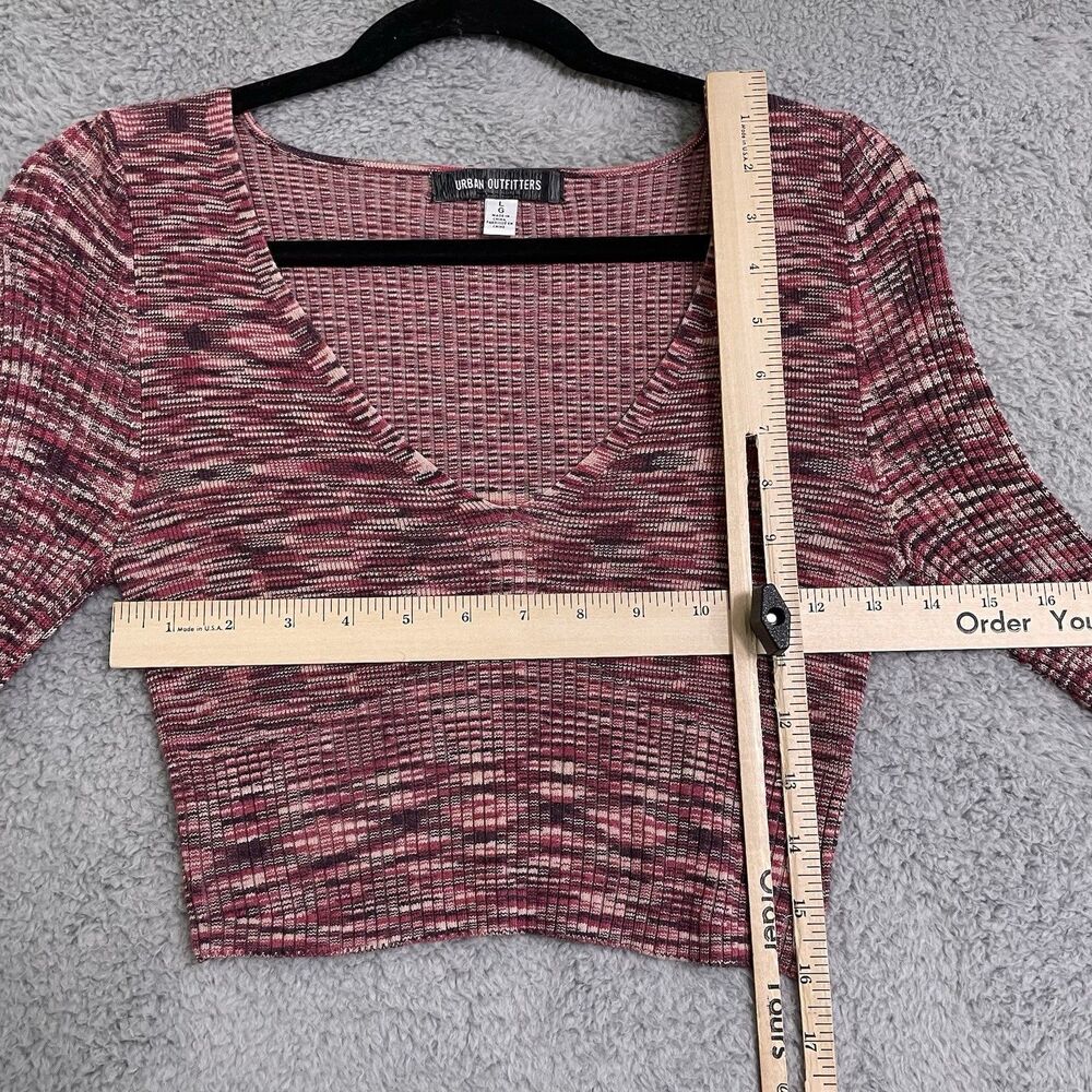 Urban Outfitters Bell Sleeve Ribbed Knit Top Size Large CROP Long Sleeve - Picture 7 of 9